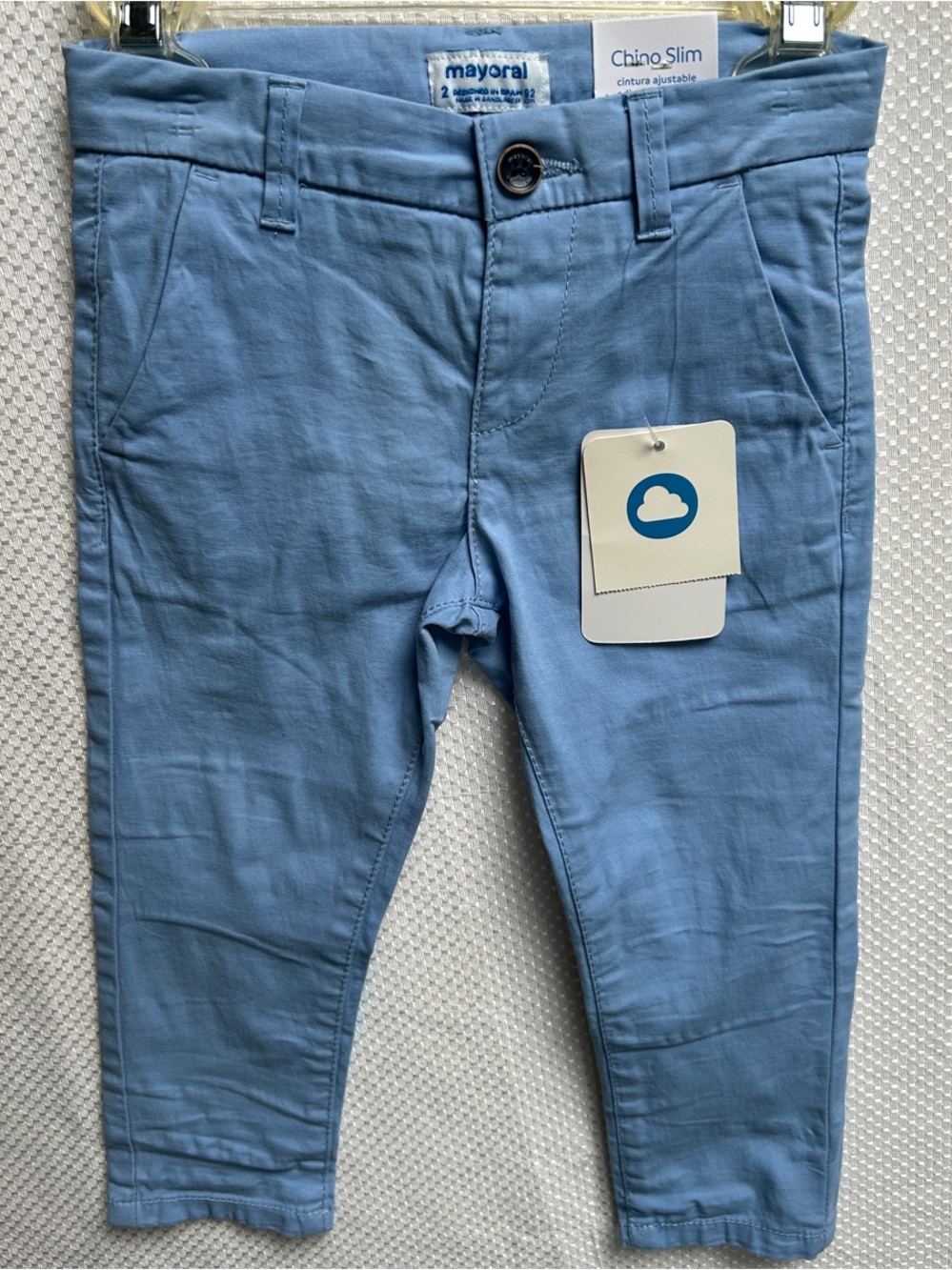 Mayoral Cotton Light Blue Chino Slim Pants for Kids. NWT . Size 2